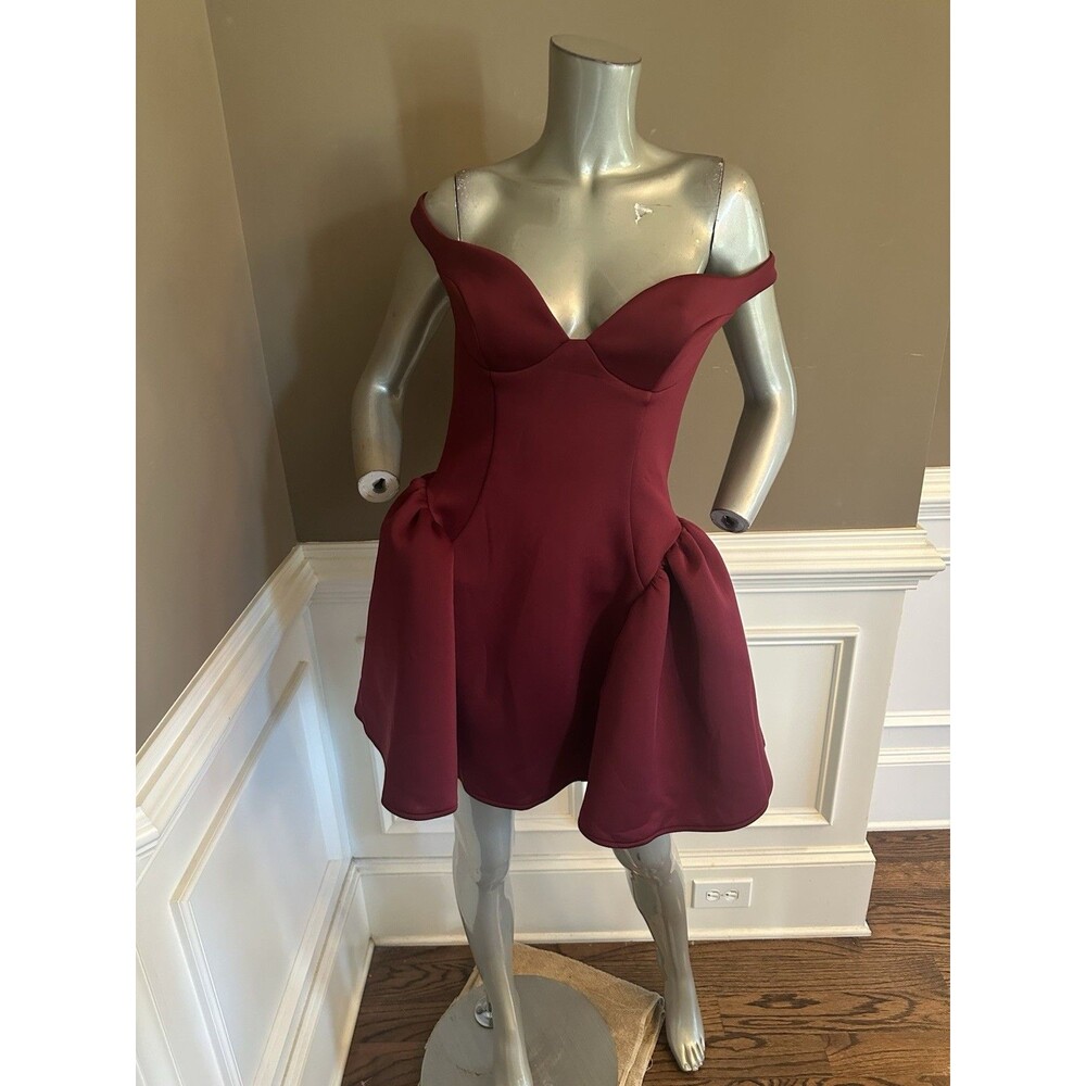 NWT FASHION NOVA Burgundy Off-Shoulder Mini Dress Sz M - Picture 2 of 6